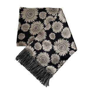 Chic Casca Scarfs Inc Silk Scarf. Sunflower Design Neutral Black Beige Floral